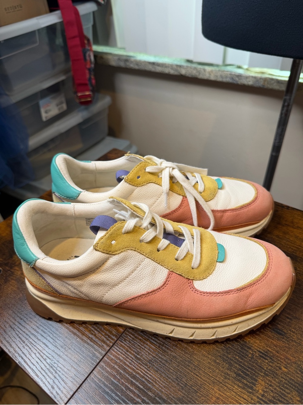 Madewell Kickoff Trainer sneakers coral teal colorblock leather design Size 8.5